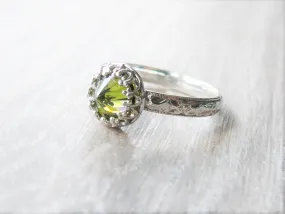 Peridot Cubic Zirconia Ring with Sterling Silver Floral Band