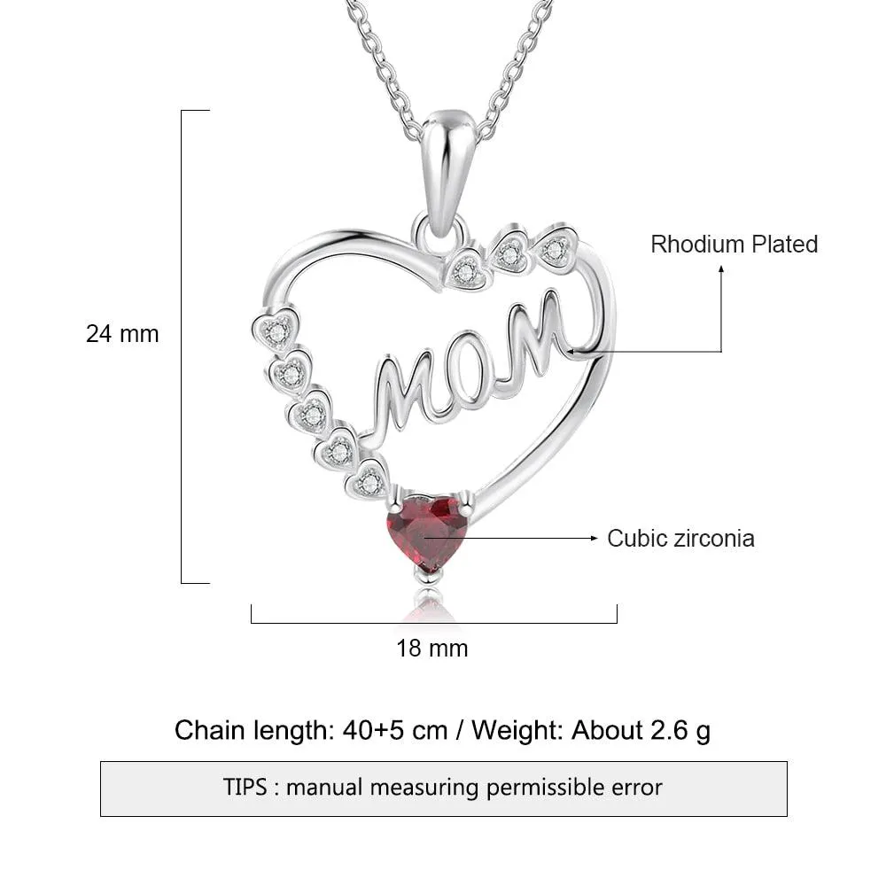 Personalized Necklace With MOM Engraved And Custom Zirconia Birthstone Pendant