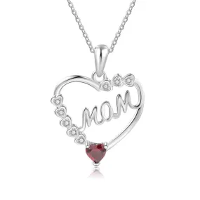 Personalized Necklace With MOM Engraved And Custom Zirconia Birthstone Pendant