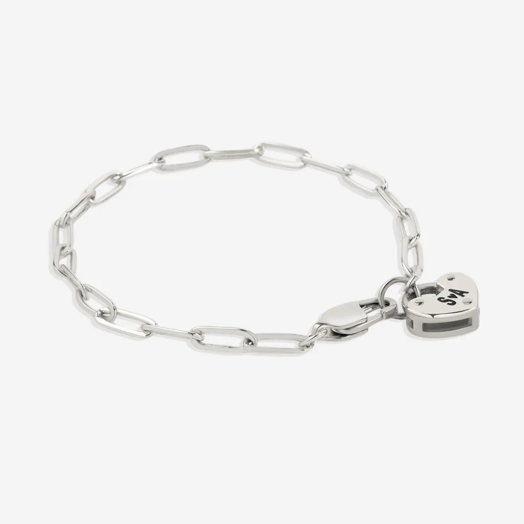 Personalized Padlock Heart on Paperclip Chain Bracelet