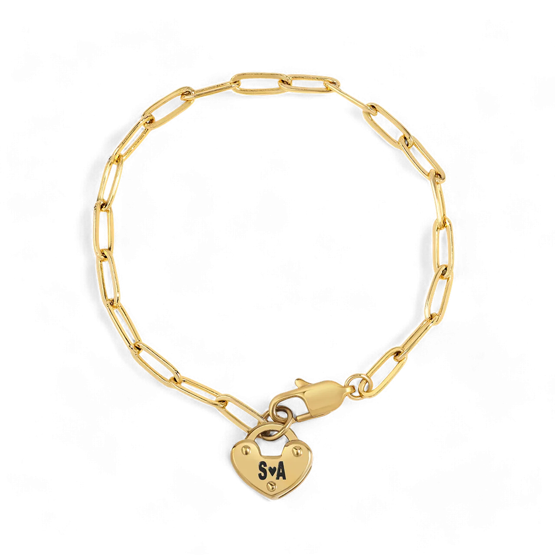 Personalized Padlock Heart on Paperclip Chain Bracelet