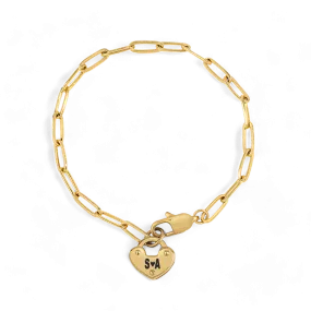 Personalized Padlock Heart on Paperclip Chain Bracelet