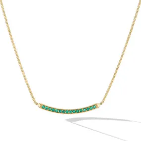 Petite Pavé Bar Necklace in 18K Yellow Gold with Emeralds, 1.25mm