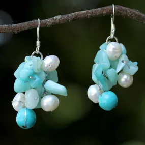 Phuket Beach Dyed Pearl & Amazonite Dangle Earrings