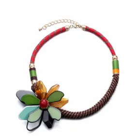 Popular New Colorful Ethnic Statement Flower Choker Necklace for Women Resin Handmade Weave Jewelry for Summer