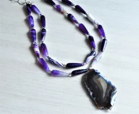 Purple Statement Necklace, Pendant Necklace, Bead Necklace, Long Stone Necklace