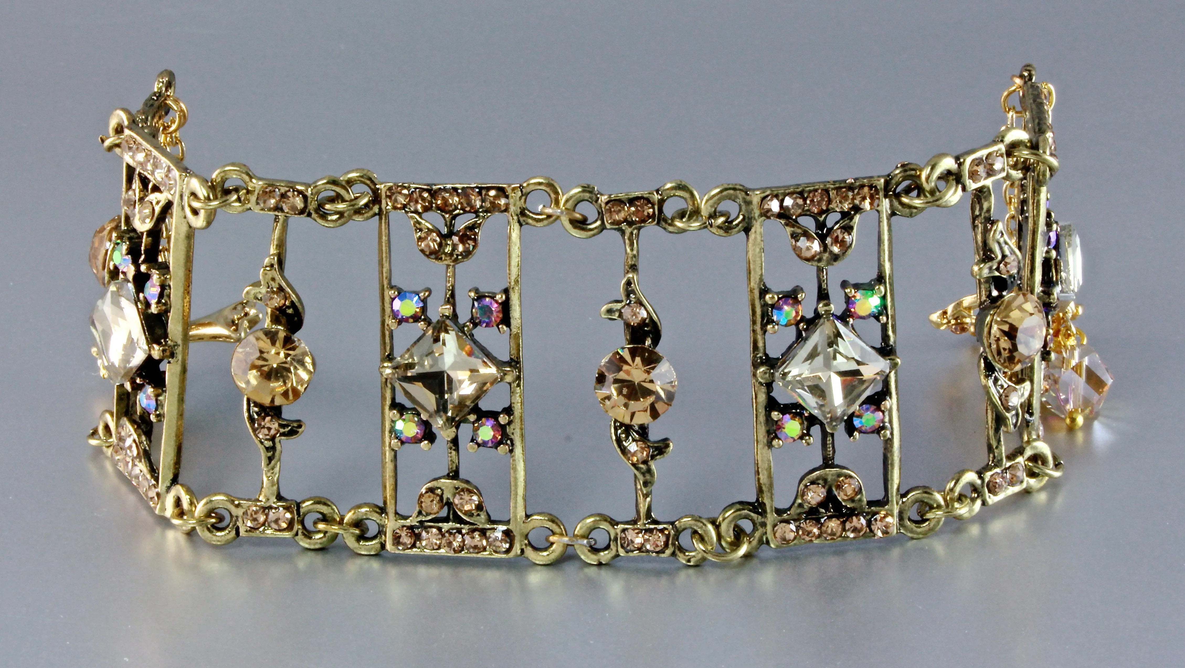 "Ladder To My Heart" - Swarovski Crystal Antiqued Brass Bracelet