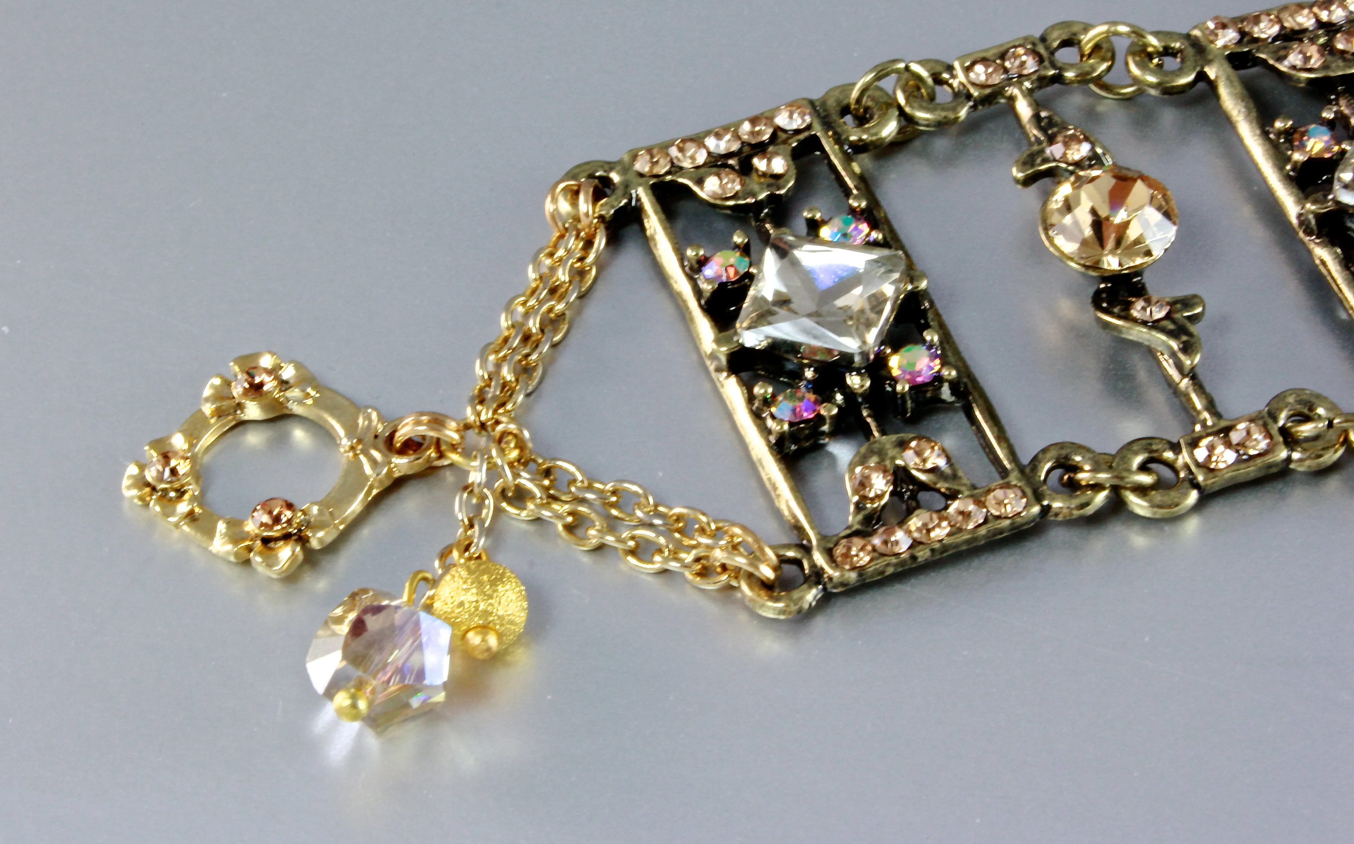 "Ladder To My Heart" - Swarovski Crystal Antiqued Brass Bracelet