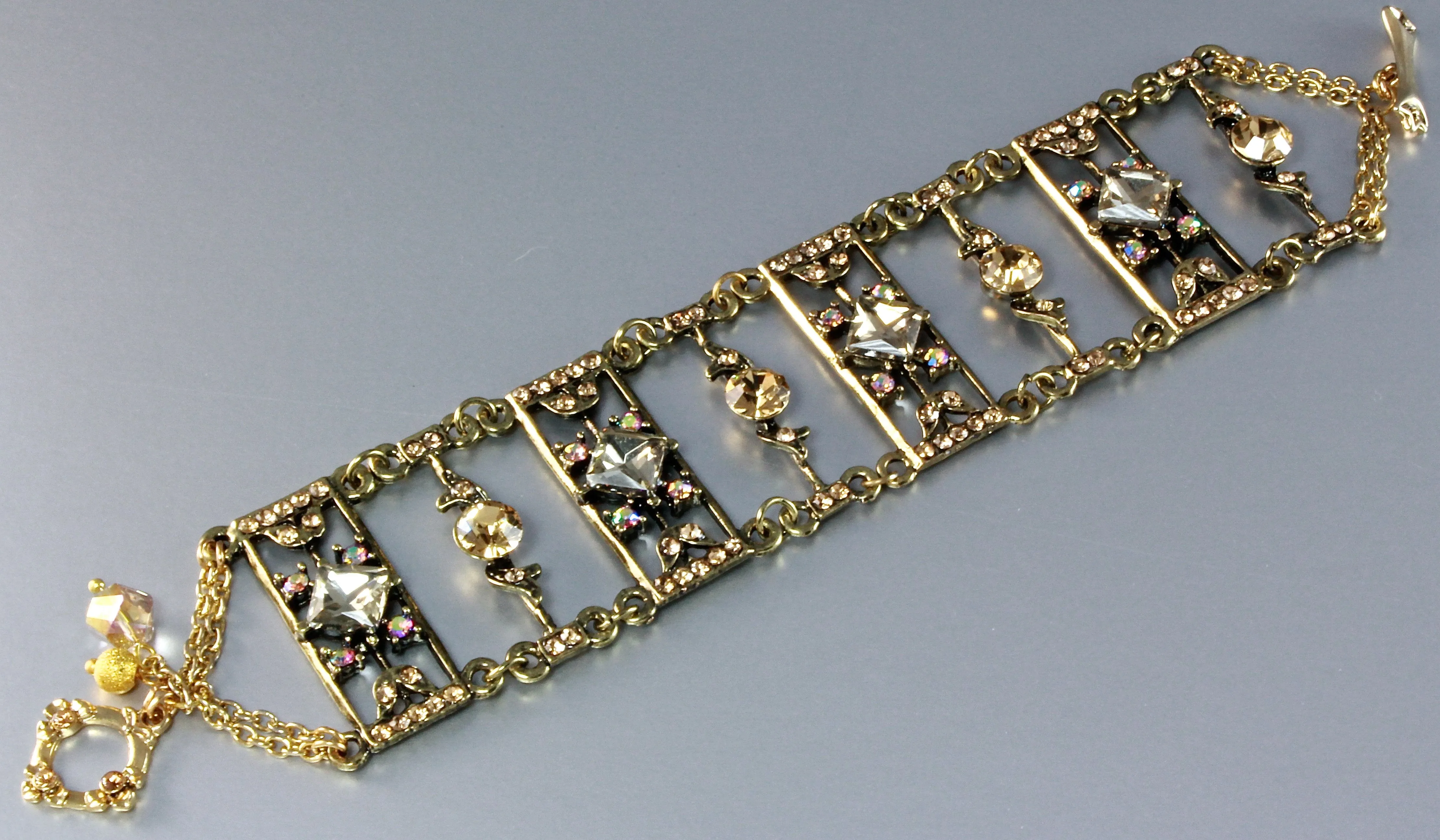 "Ladder To My Heart" - Swarovski Crystal Antiqued Brass Bracelet