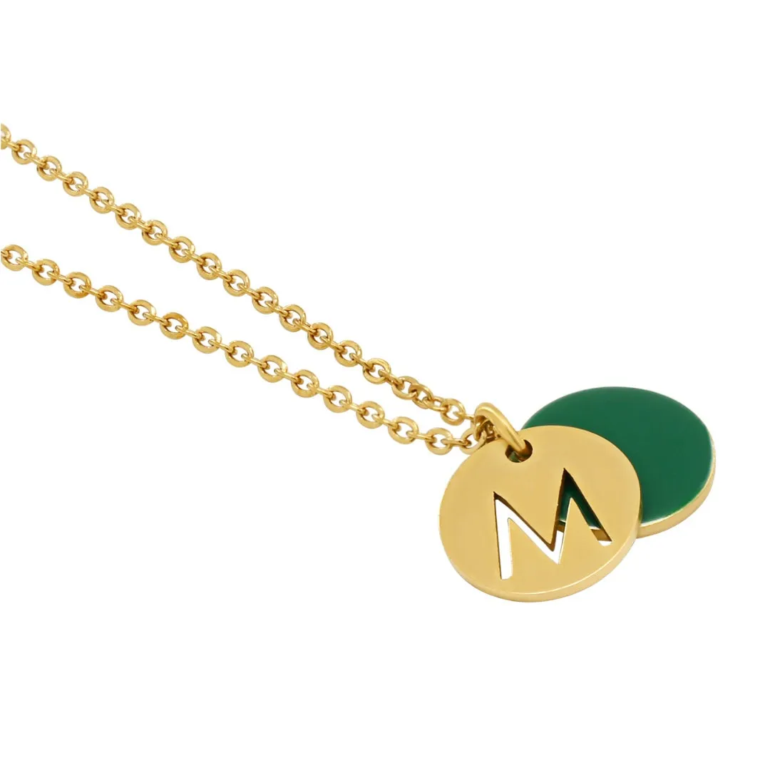 "Le Délice" Waterproof "Imperméable” Personalized Initial Necklace with Enamel - Green