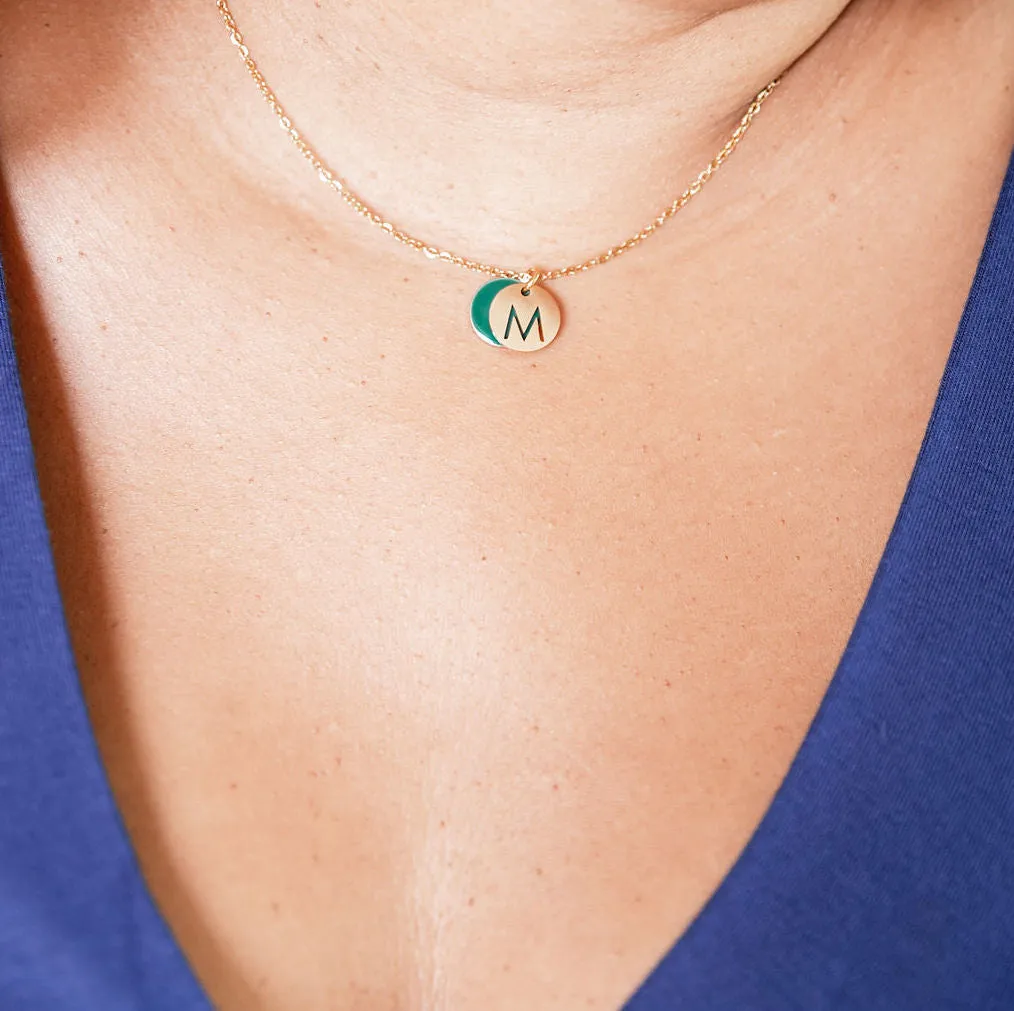 "Le Délice" Waterproof "Imperméable” Personalized Initial Necklace with Enamel - Green