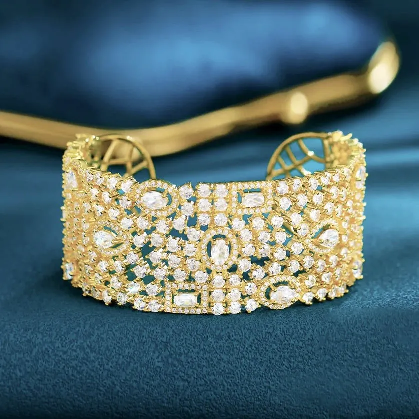 "Marrakesh" - Luxury Cubic Zirconia Bridal Cuff Bracelet