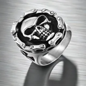 R113 Stainless Steel Biker Chain Skull Face Biker Ring