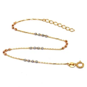 Real Gold Adjustable Bracelet with 3-Color and 2-Color 4 Balls (1.5 MM) - Model 0465 BR1700