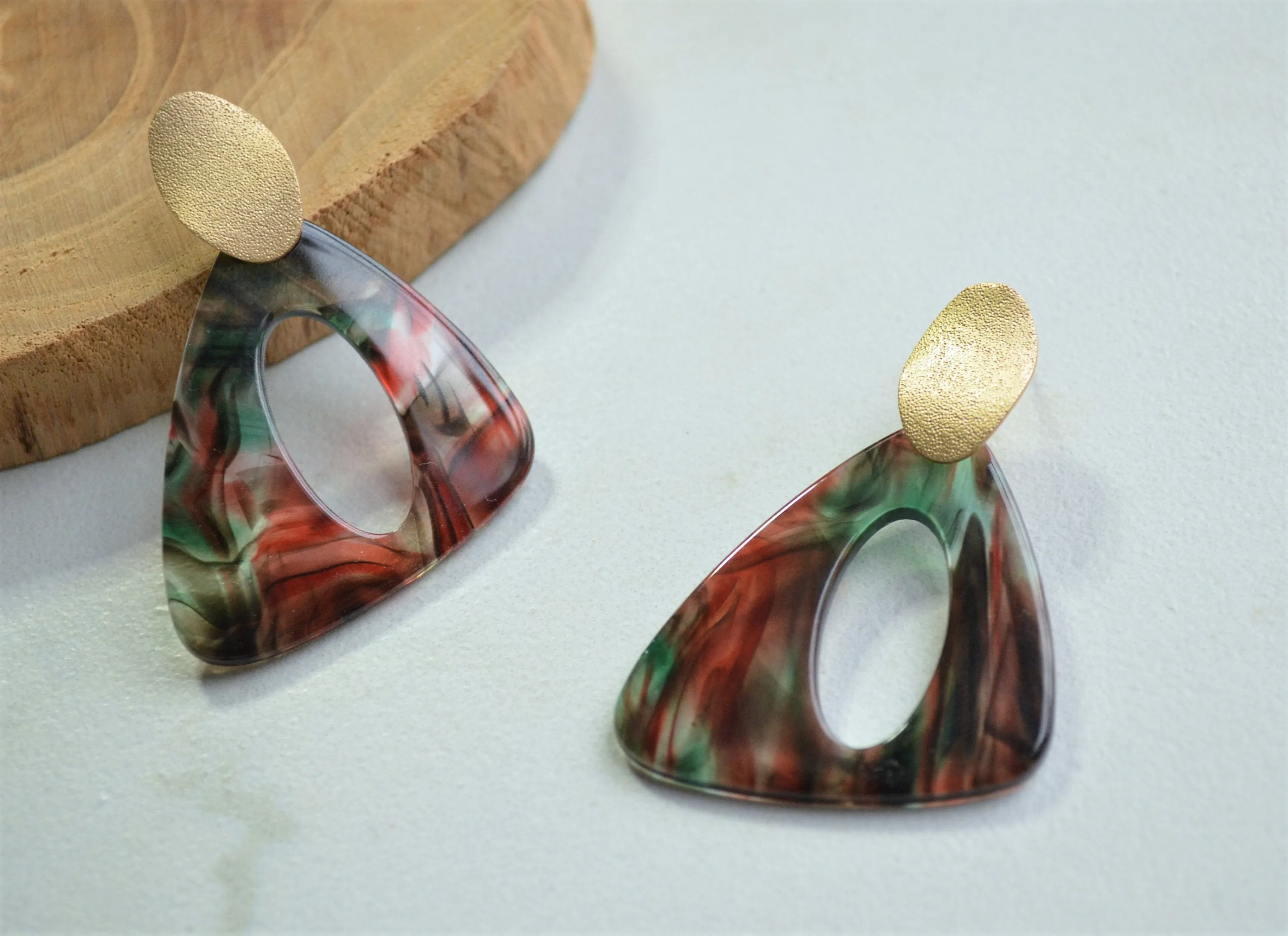 Red Green Statement Earrings Lucite Big Earrings Acrylic Large Earrings Gift For Women - Erica