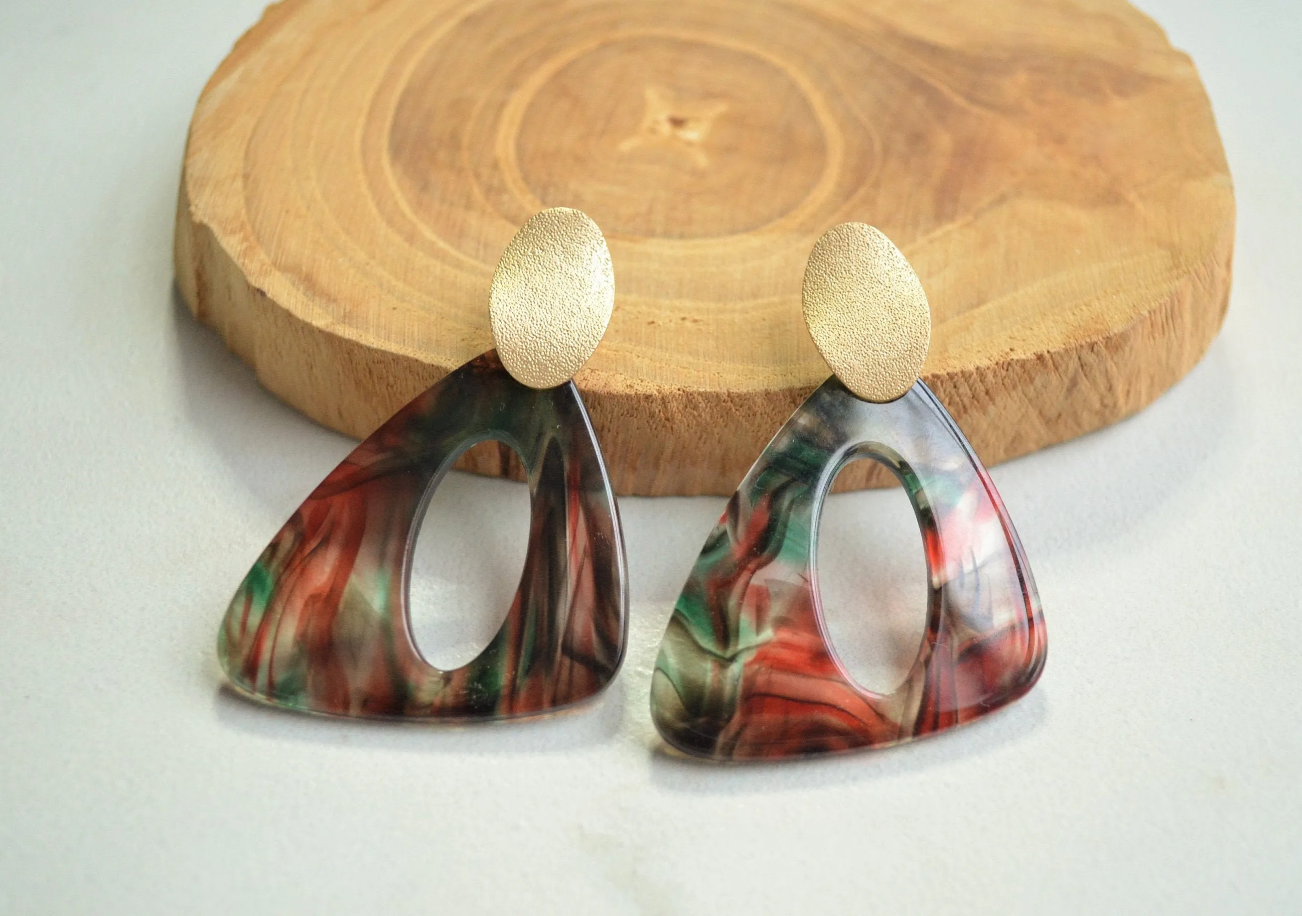 Red Green Statement Earrings Lucite Big Earrings Acrylic Large Earrings Gift For Women - Erica