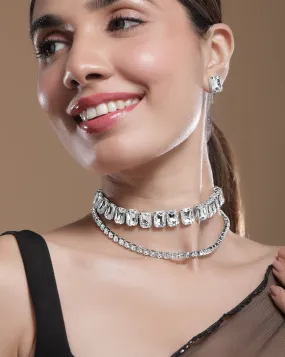 Rhodium Plated Crystal AD & Cubic Zirconia Studded Luxurious Necklace Set