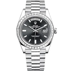 Rolex Day-Date 40 Platinum Diamond Bezel Black Dial 228396TBR