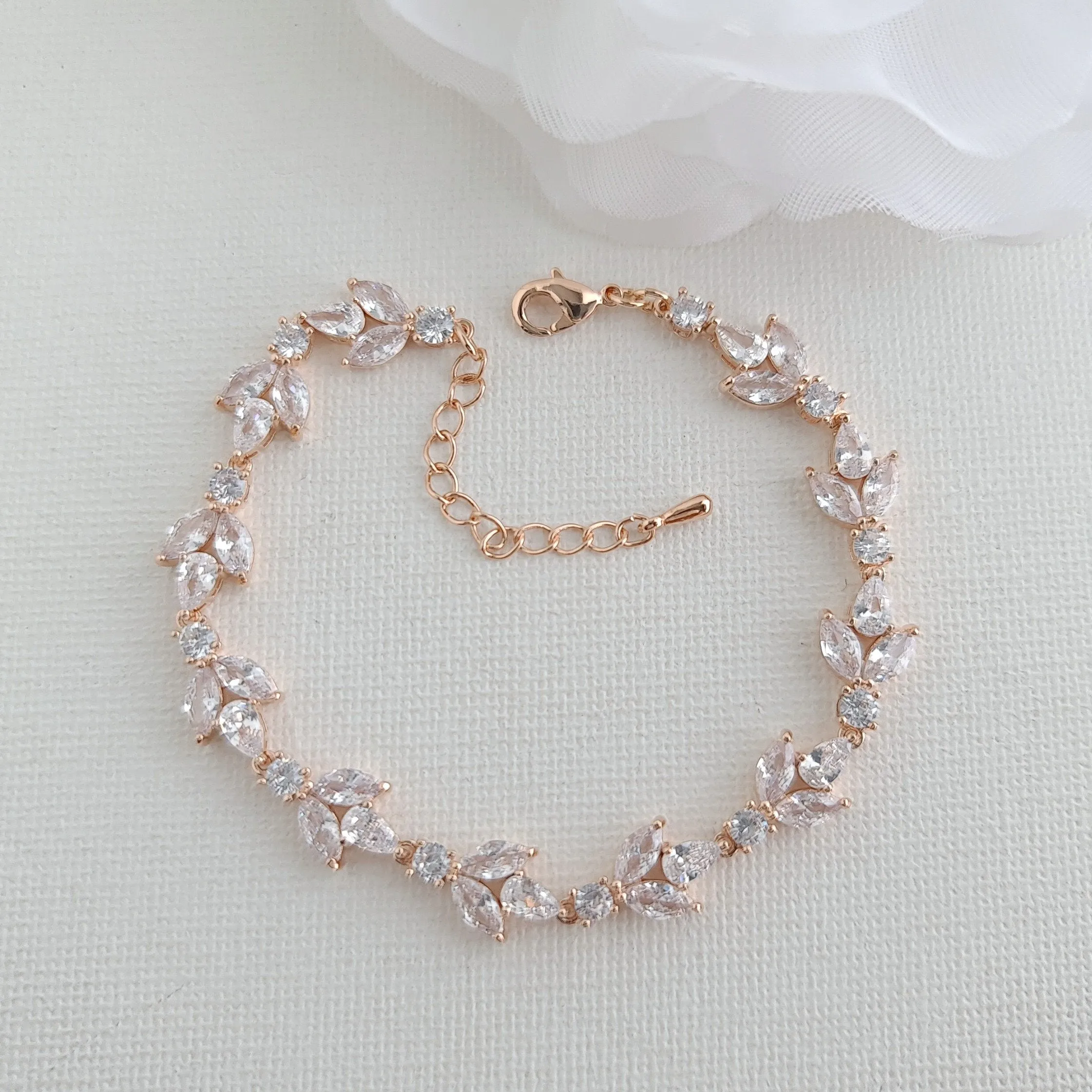 Rose Gold Bride Bracelet for Wedding Day-Anya