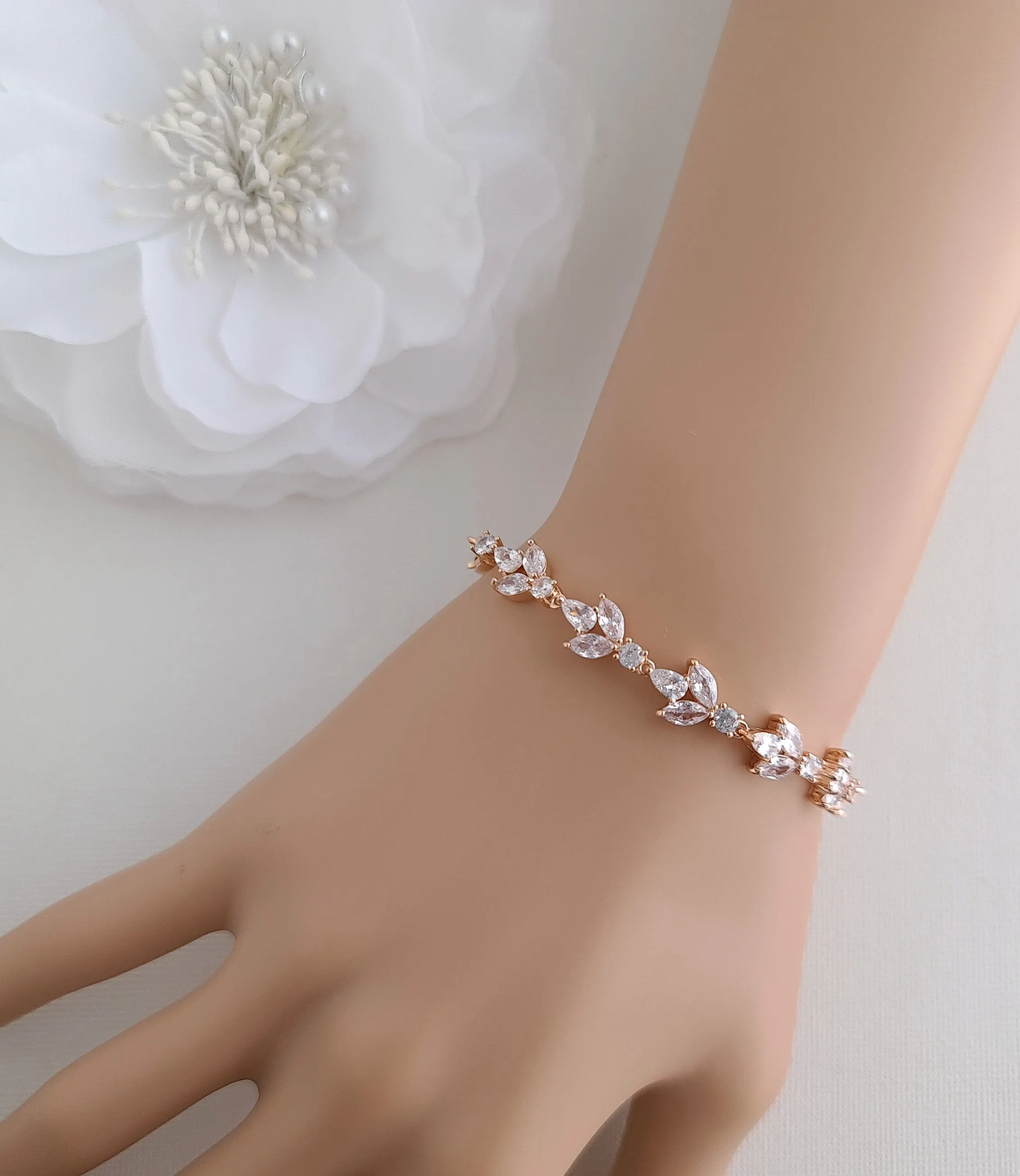 Rose Gold Bride Bracelet for Wedding Day-Anya