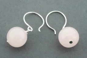 Rose quartz ball drop earring - sterling silver