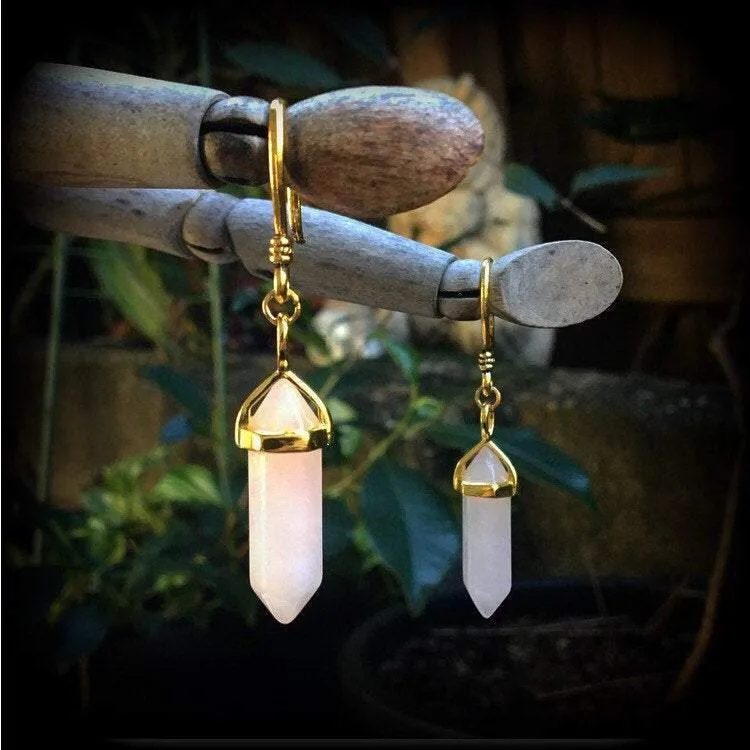 Rose quartz earrings-Gemstone ear hangers