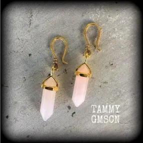 Rose quartz earrings-Gemstone ear hangers