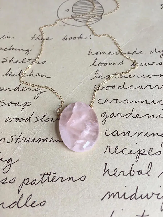 Rose Quartz Pendant Necklace on 14K Gold Fill or Sterling Silver