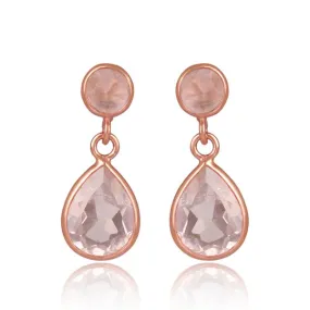 Rose Quartz Small Teardrop Earrings Sterling Silver with 18K Rose Gold Plate