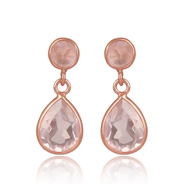 Rose Quartz Small Teardrop Earrings Sterling Silver with 18K Rose Gold Plate