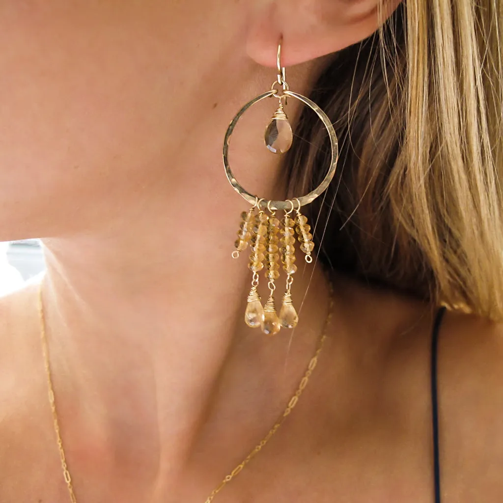 Round Champagne Quartz Fringe Earrings