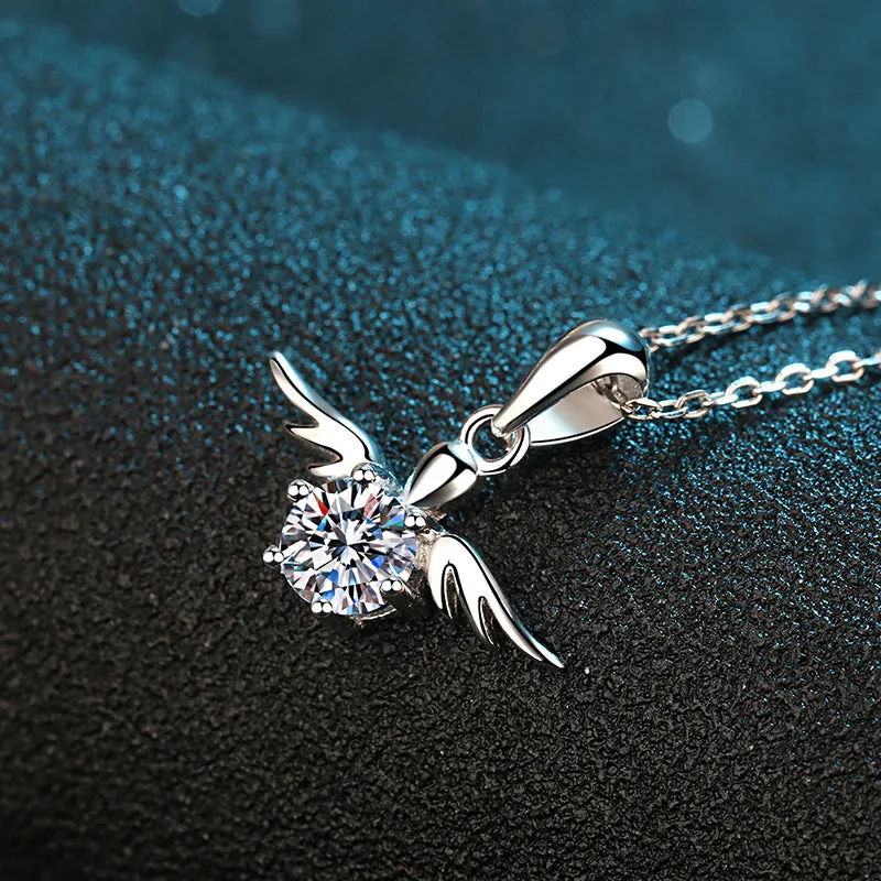 S925 Silver Angel Necklace for Women Plated pt950 Platinum Inlaid with Moissanite Simulated Diamond Pendant Fashion Clavicle Chain