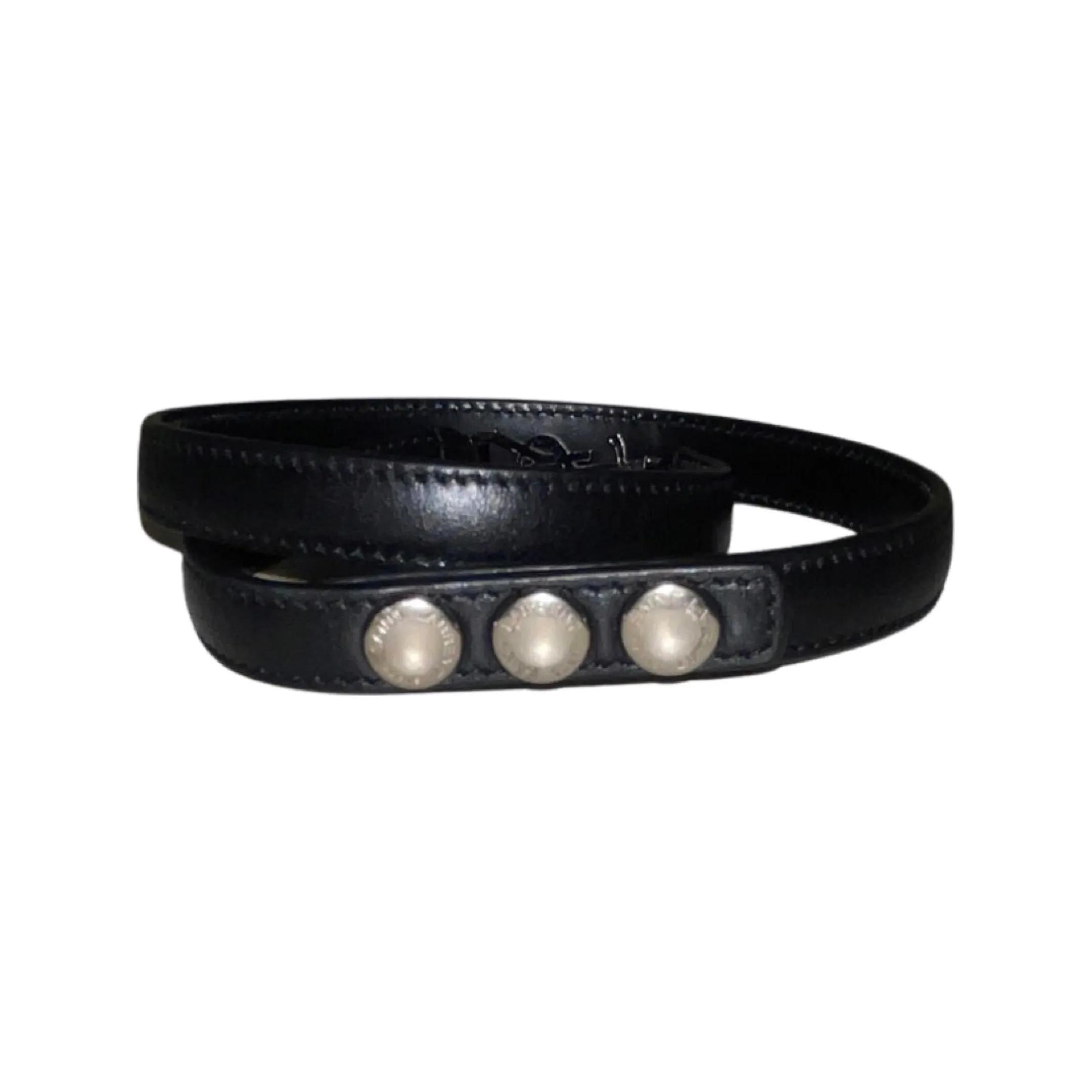 Saint Laurent Monogram Logo Black Leather Wrap Snap Bracelet