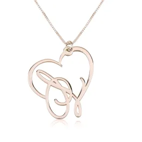 Script Initial Heart Necklace Rose Gold Plated