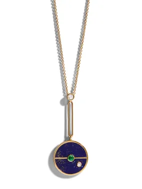 Signature Lapis and Emerald Compass Yellow Gold Pendant Necklace