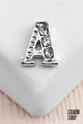 Silver A Initial With Rhinestones Locket Charm