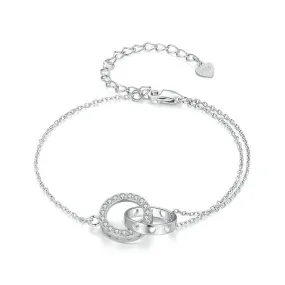 Silver Double Circle Bracelet Eternity Adjustable Chain Link Platinum Plated