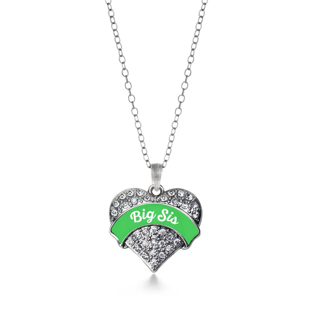 Silver Emerald Green Big Sister Pave Heart Charm Classic Necklace