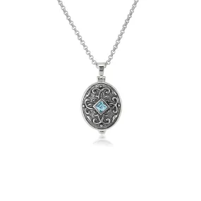 Silver Oval Locket with Blue Topaz