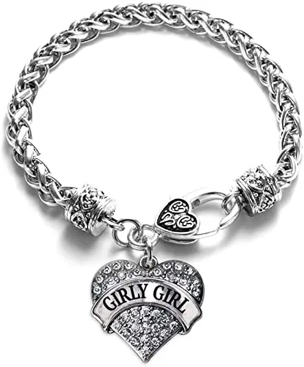 Silver Pave Heart Charm Bracelet with Cubic Zirconia