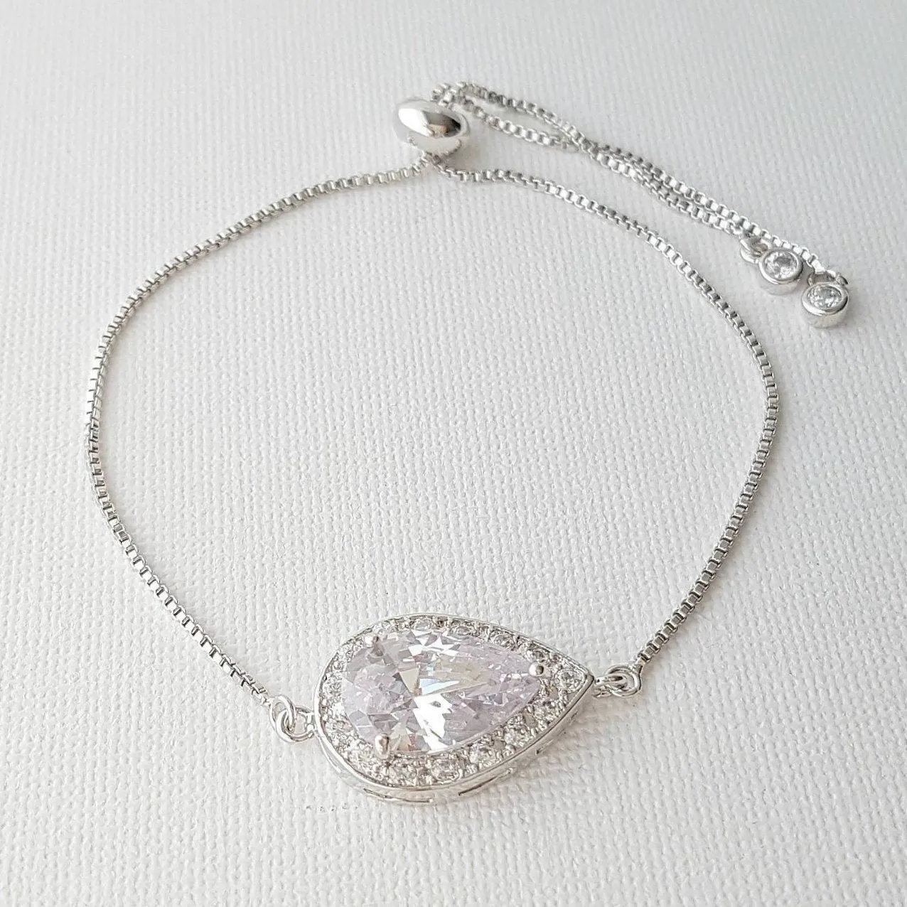 Simple Silver Bridesmaid Bracelet in Cubic Zirconia- Evelyn