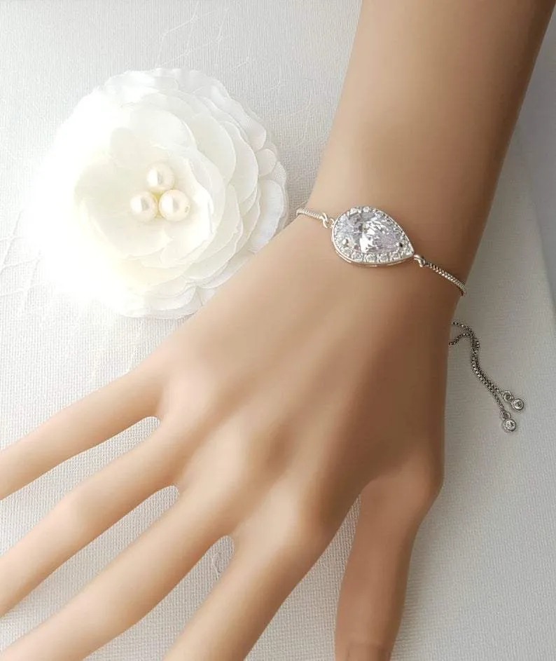 Simple Silver Bridesmaid Bracelet in Cubic Zirconia- Evelyn