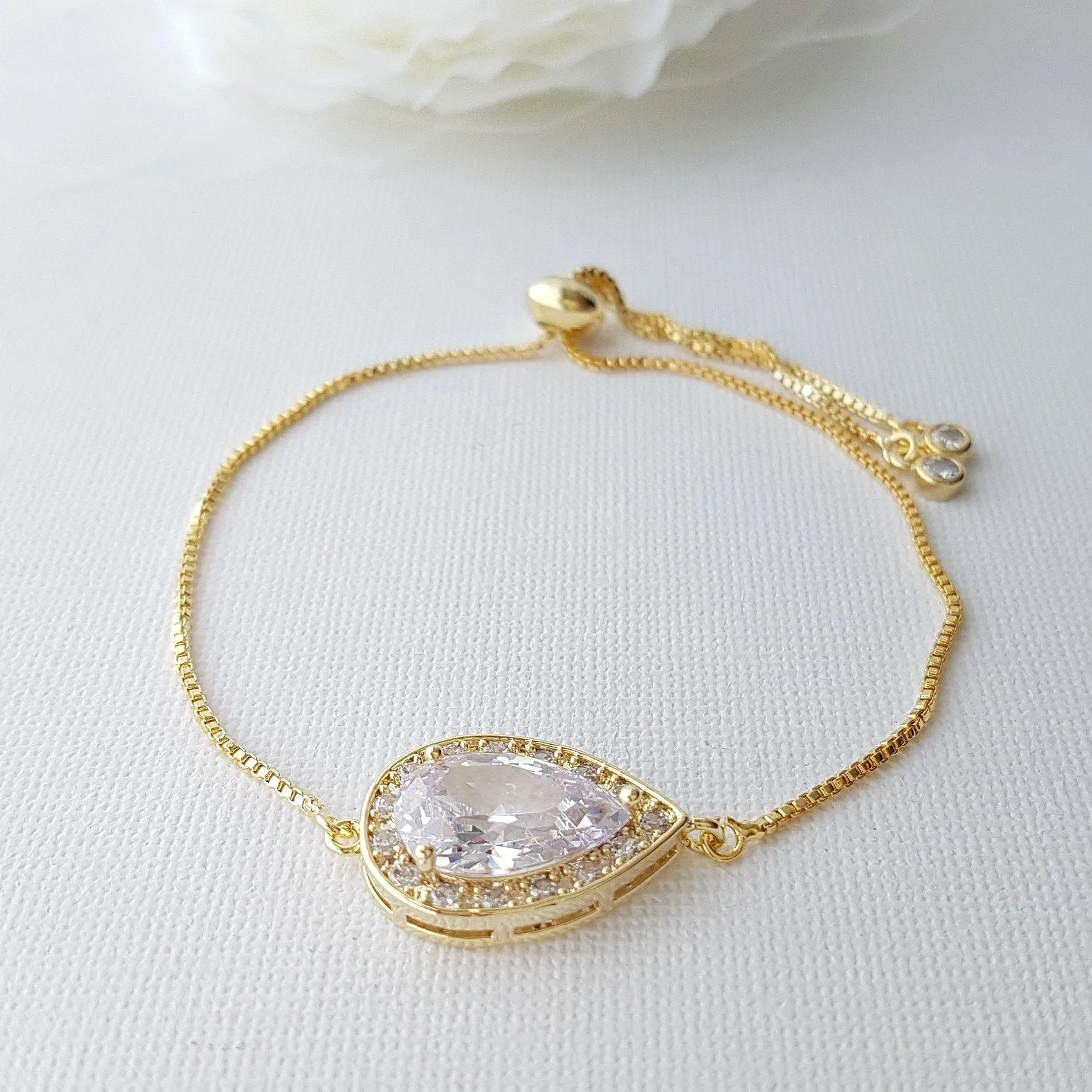 Simple Silver Bridesmaid Bracelet in Cubic Zirconia- Evelyn