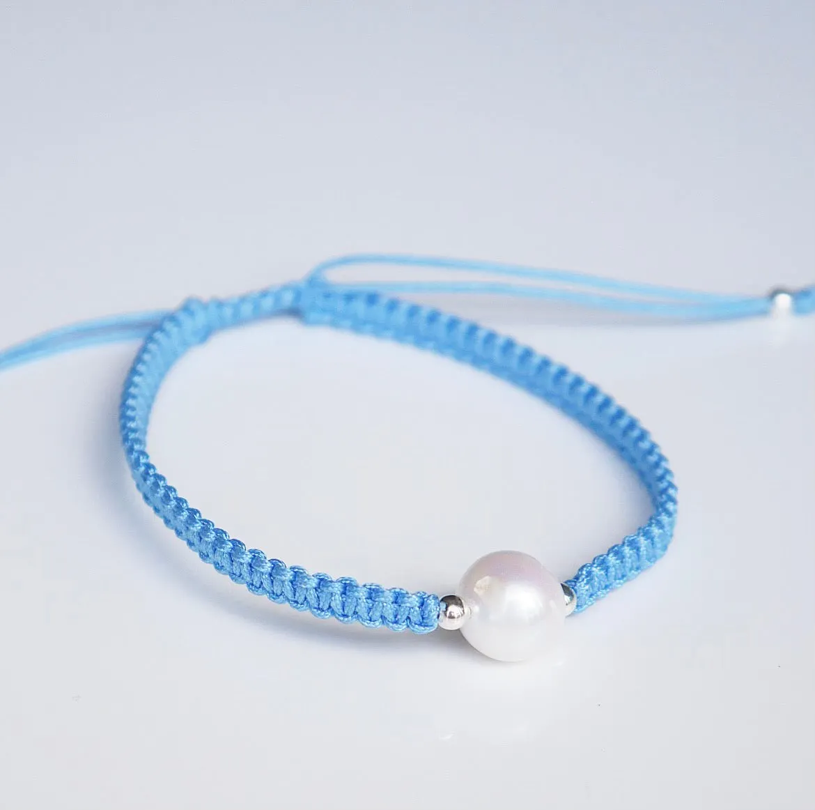 Single Freshwater Pearl Pull Thread Bracelet .925 sterling silver