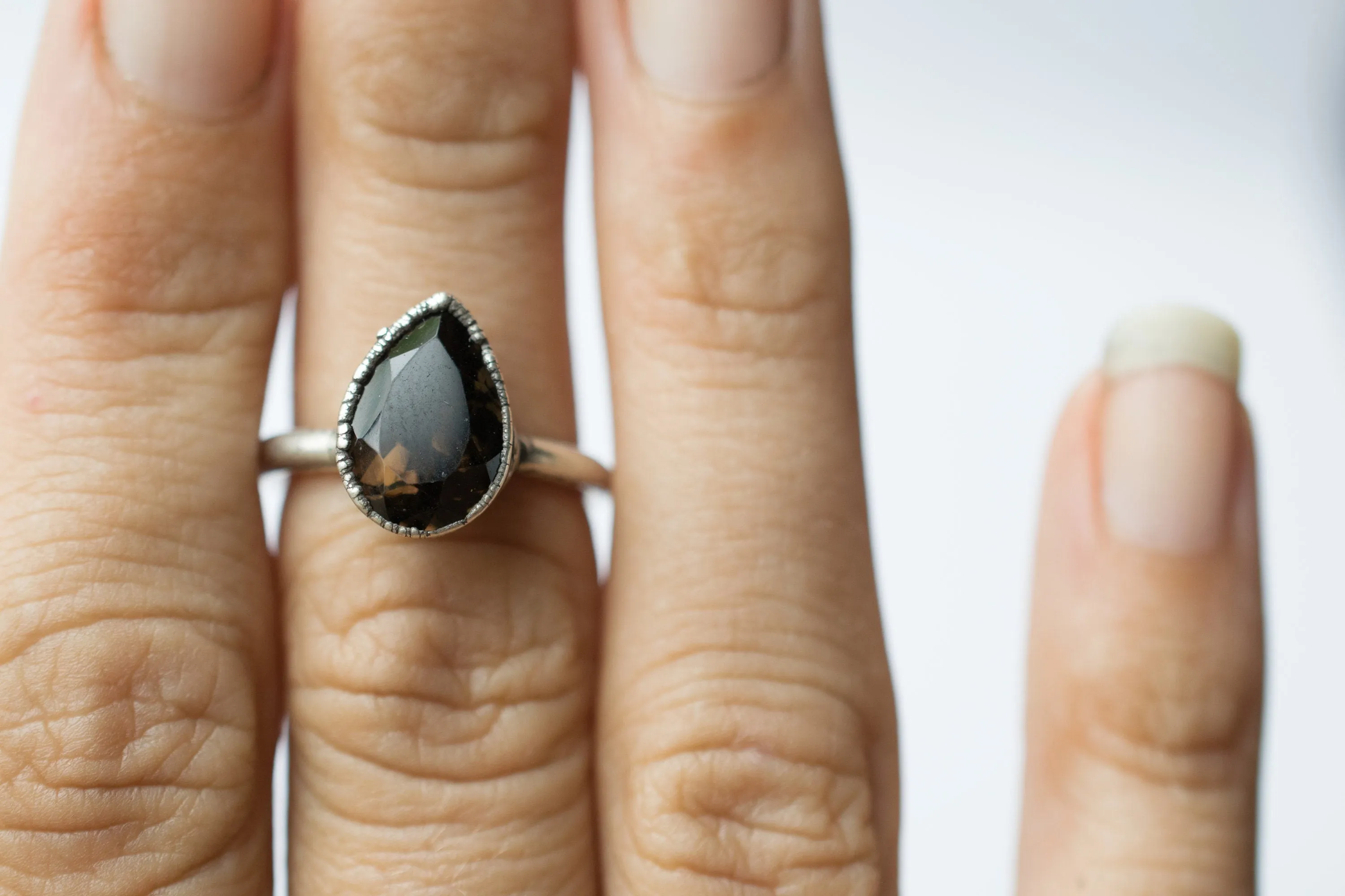 Smokey Quartz ring | Organic stone stacking ring