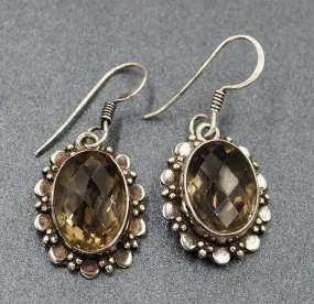 Smoky Quartz 925 Sterling Silver Hook Earrings