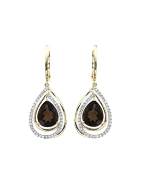 Smoky Quartz Earrings - 14ct Yellow and White Gold Smoky Quartz and Diamond Earrings - 787014