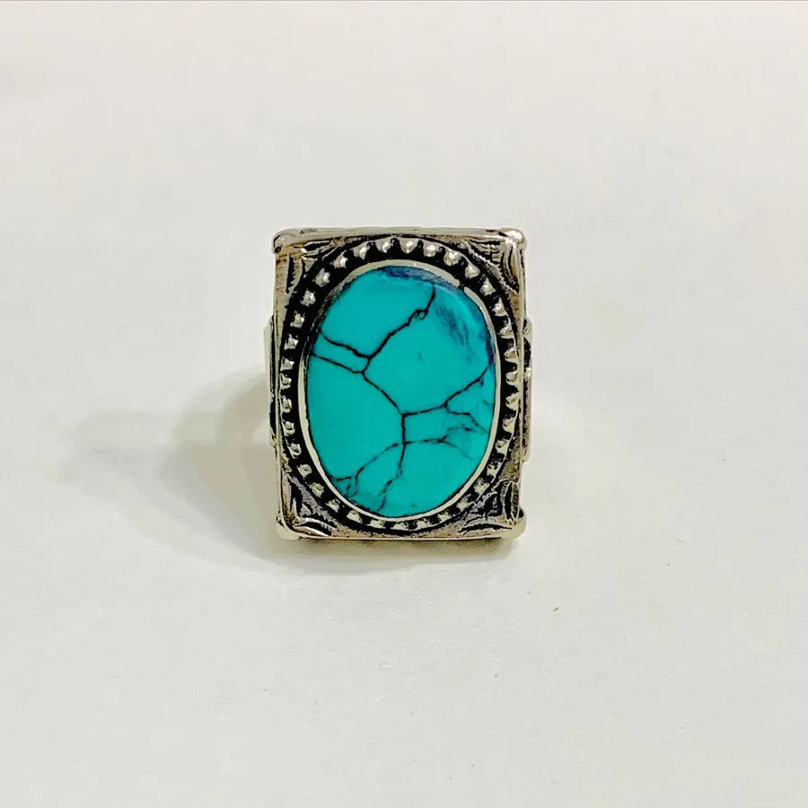 Southwestern Style Turquoise Oval Stone Ring