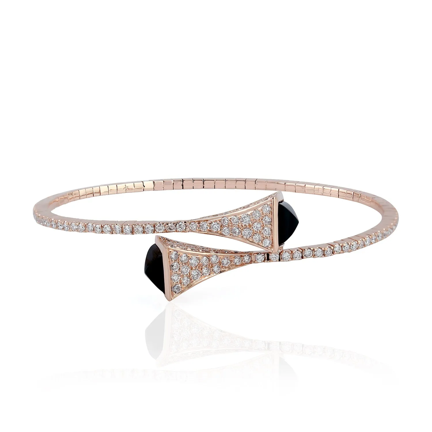 Square Onyx Pave Diamond Designer Cuff Bracelet 18K Rose Gold Jewelry