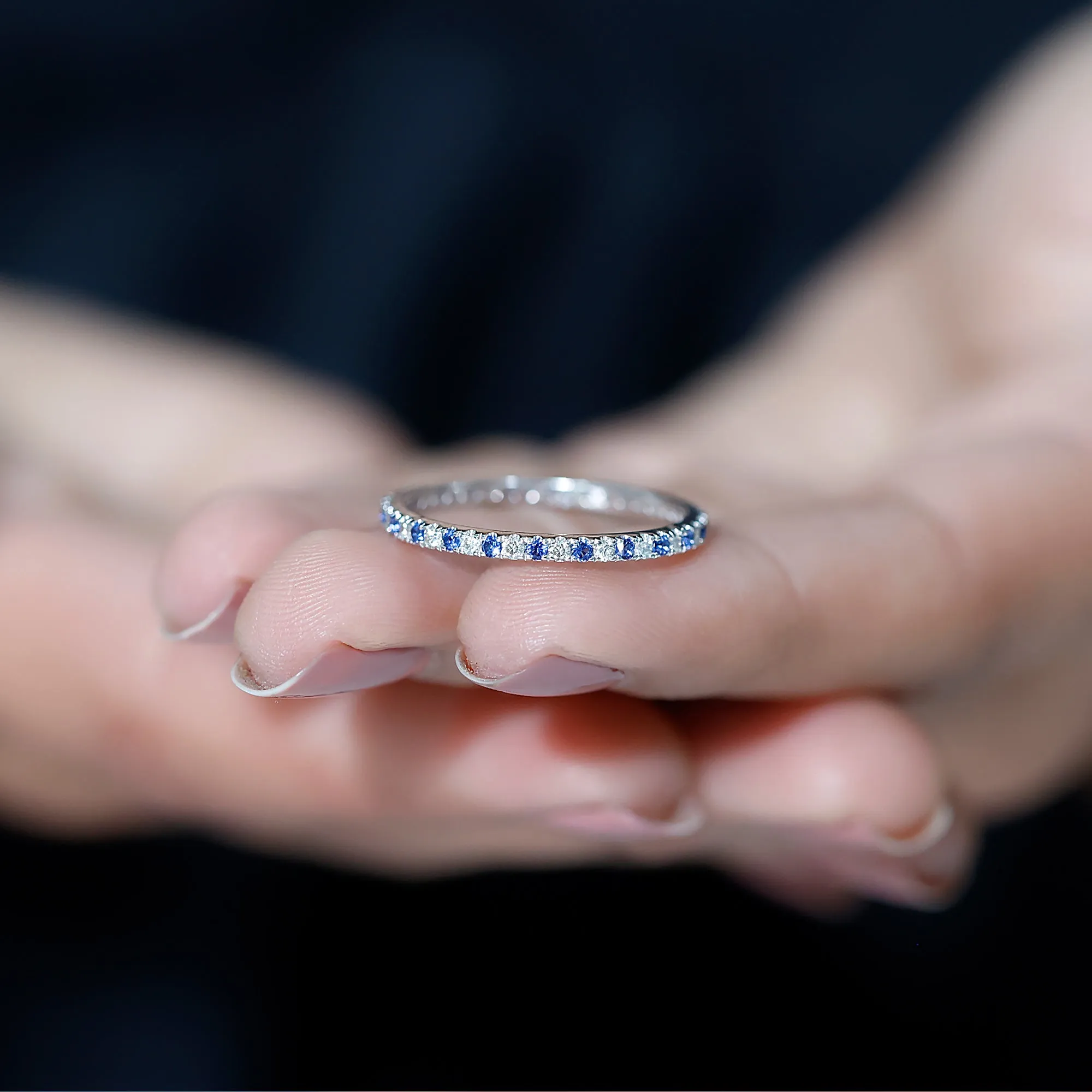 Stackable Lab Created Blue Sapphire and Diamond Eternity Ring